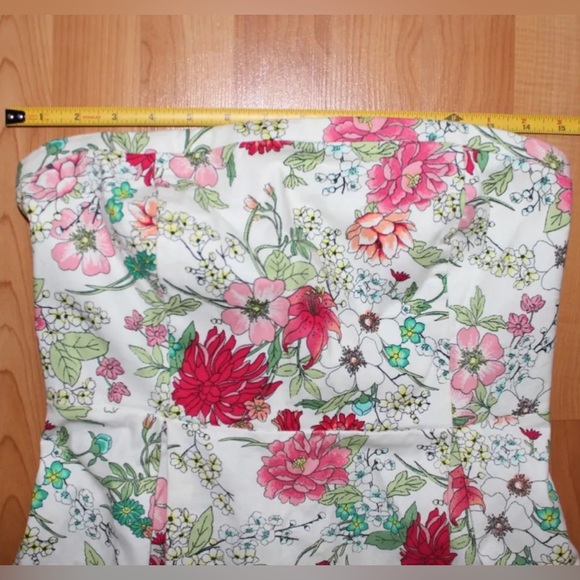 Old Navy Women's Sz 6 Strapless Floral A-Line Stretch Dress Pink White Red Green - Picture 8 of 8